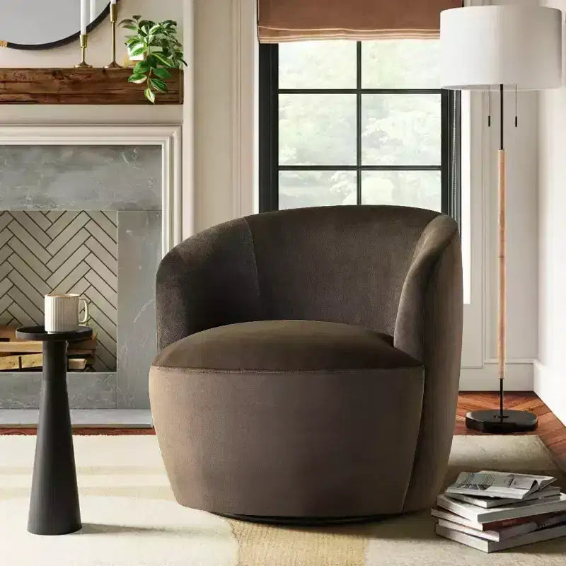 Fauteuil d'appoint pivotant moderne en velours, Fauteuil barillet rembourré avec rotation à 360°, Fauteuil de salon pour le séjour et le coin lecture - Panipeachy