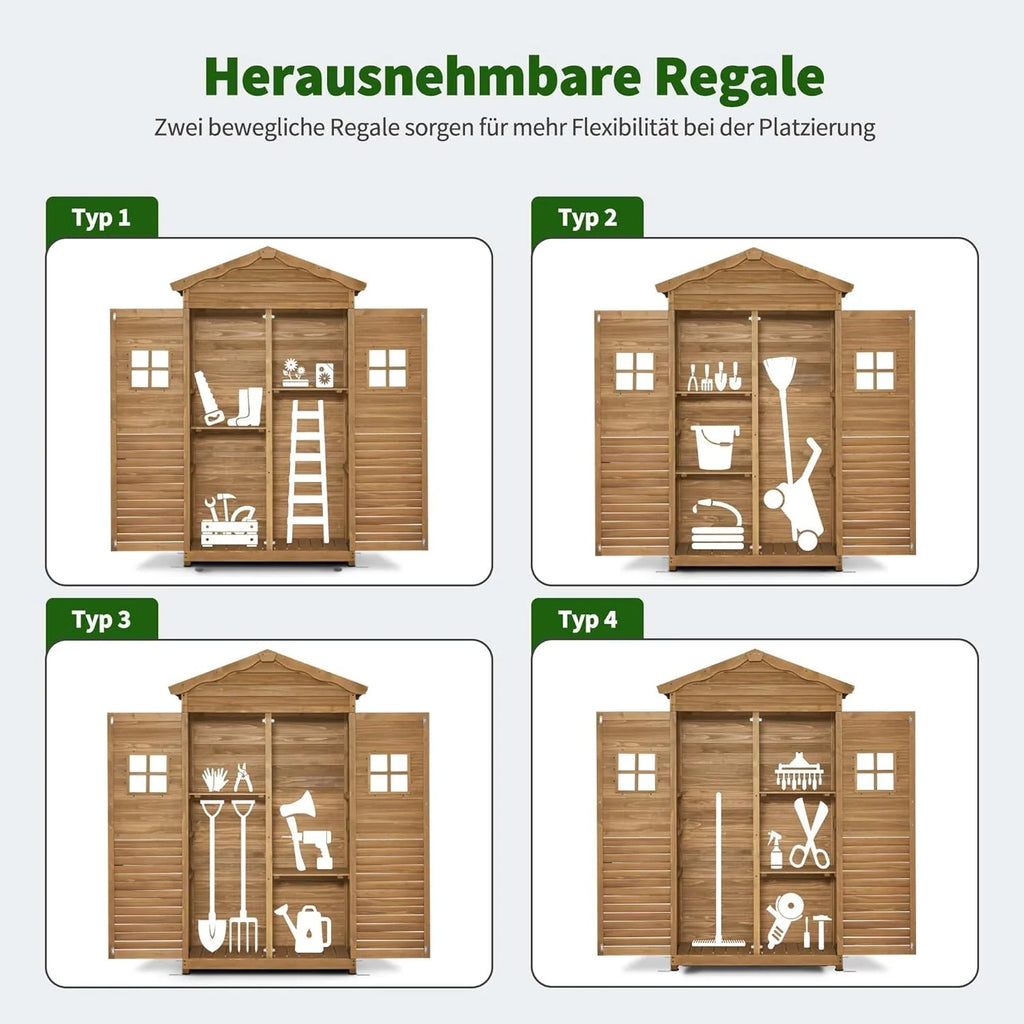 M MCombo Armoire de jardin en bois résistante aux intempéries, armoire à outils extérieure 57 × 109 × 180 cm, modèle 1152, naturel