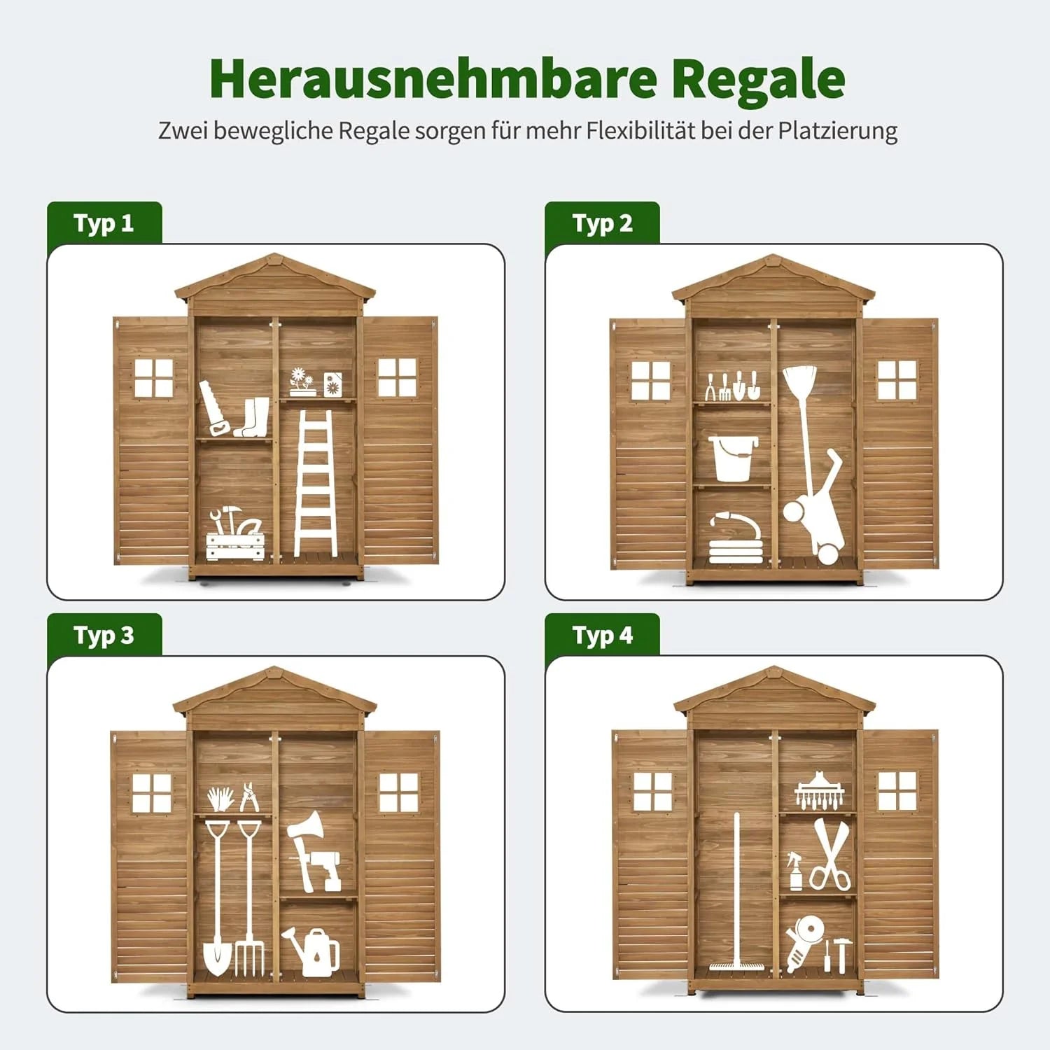 M MCombo Armoire de jardin en bois résistante aux intempéries, armoire à outils extérieure 57 × 109 × 180 cm, modèle 1152, naturel