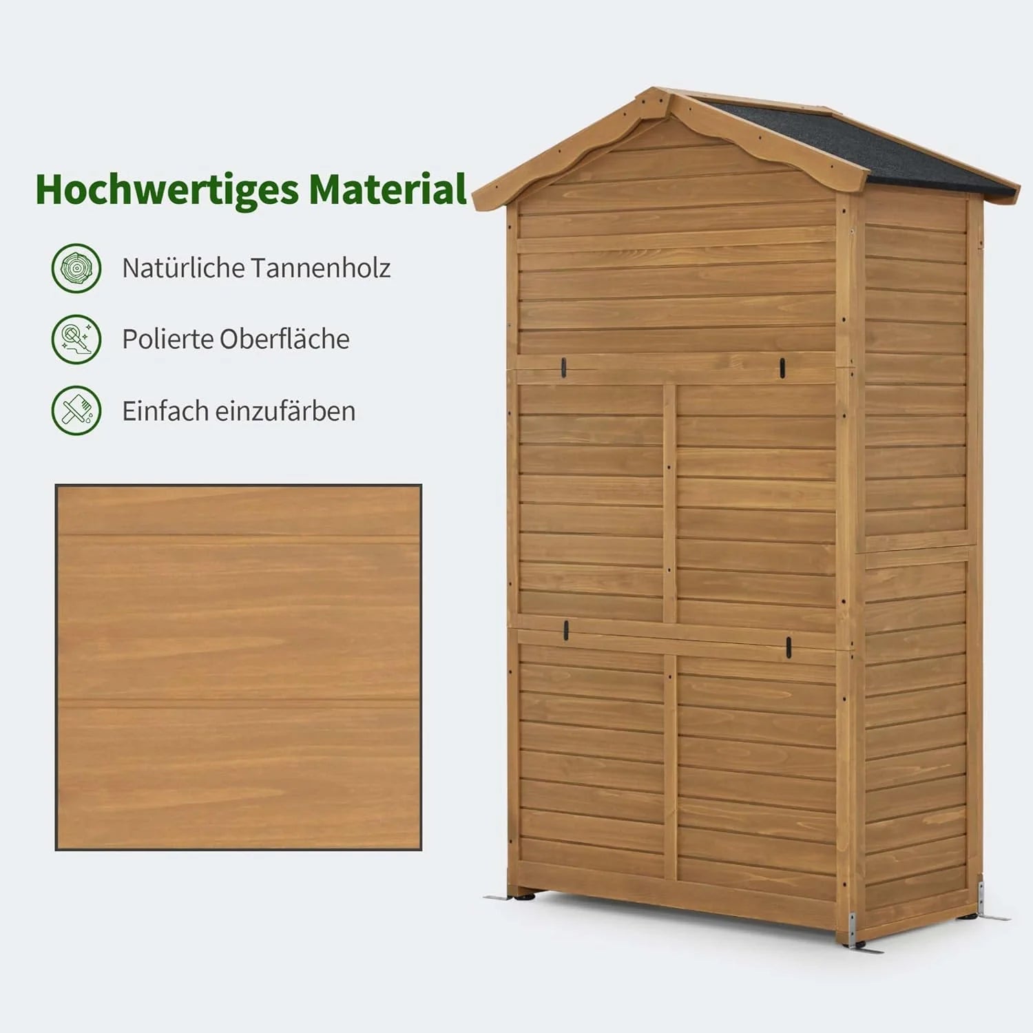 M MCombo Armoire de jardin en bois résistante aux intempéries, armoire à outils extérieure 57 × 109 × 180 cm, modèle 1152, naturel