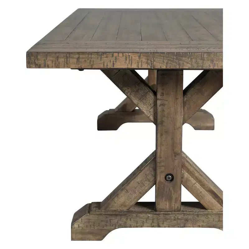 Table basse Flynn Trestle Noyer Marron - Picket House Furnishings : Table d'appoint rectangulaire rustique, finition vieillie