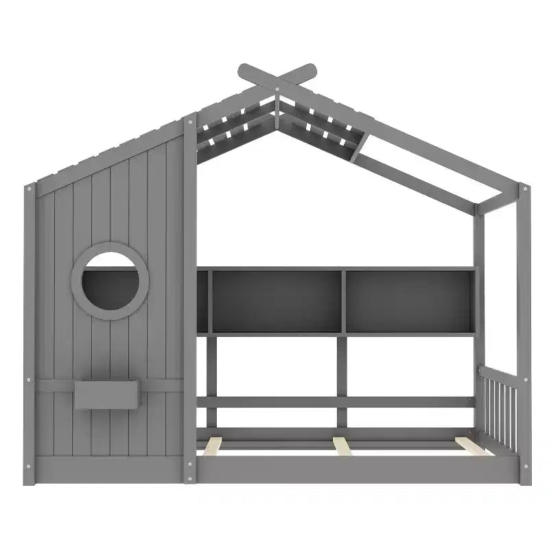 Lit cabane cabane Montessori pour enfant avec étagère de rangement - ModernLuxe