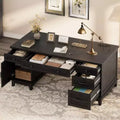 Bureau de direction de 152 cm avec tiroirs, bureau d'ordinateur avec station de charge, bureau d'écriture en bois pour étude, table de conférence pour salon
