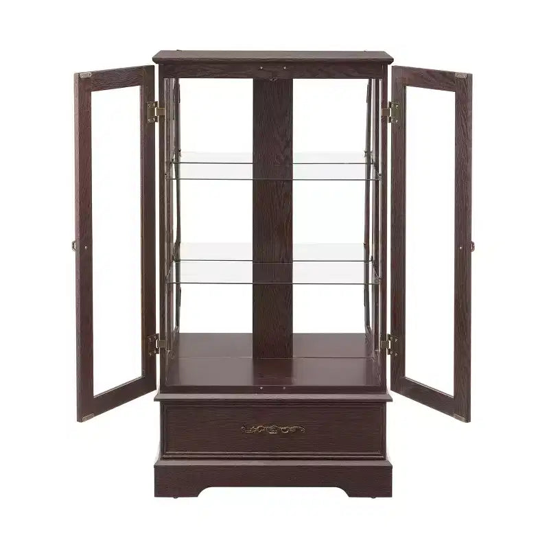 Vitrine en verre éclairée avec étagères réglables - Vitrine élégante à 2 portes et tiroir intégré, ampoule incluse