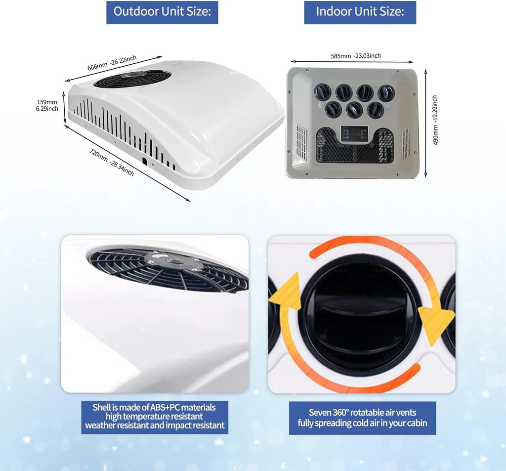 Climatiseur RV 8 800 BTU 12 V CC pour camions et camping-cars avec télécommande
