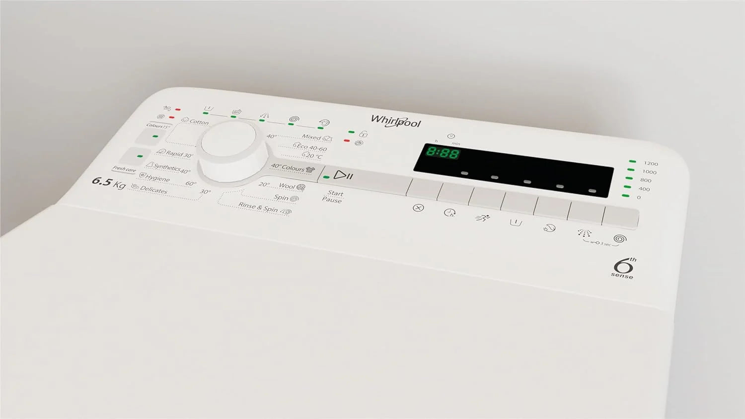 Whirlpool TDLR 65230SS EU/N – Lave-linge top 6,5 kg, 1 200 tr/min, technologie 6th Sense et FreshCare, blanc, classe énergétique NEL D