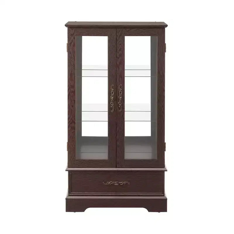 Vitrine en verre éclairée avec étagères réglables - Vitrine élégante à 2 portes et tiroir intégré, ampoule incluse