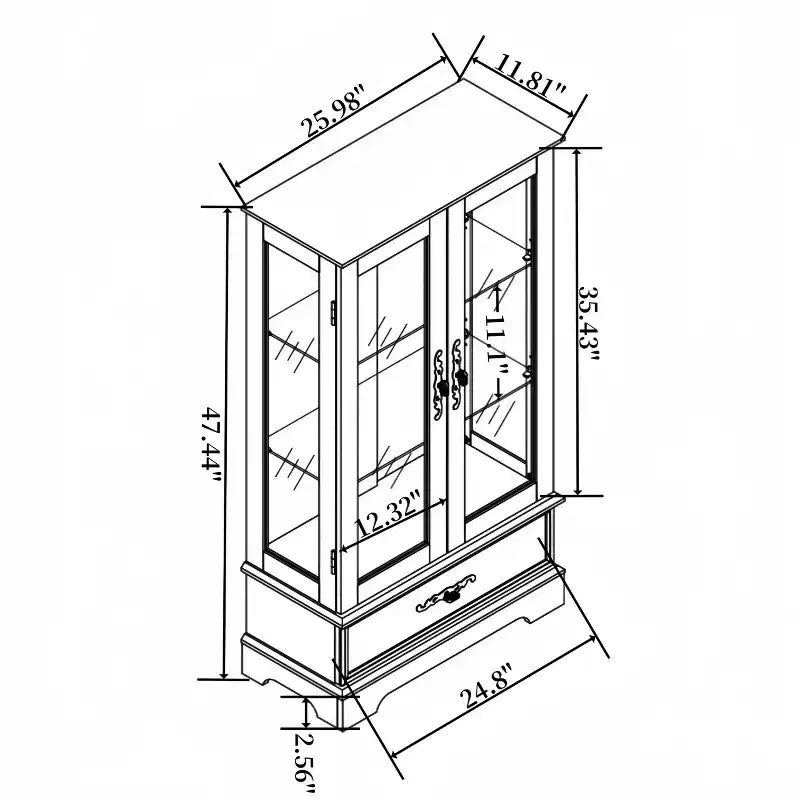 Vitrine en verre éclairée avec étagères réglables - Vitrine élégante à 2 portes et tiroir intégré, ampoule incluse