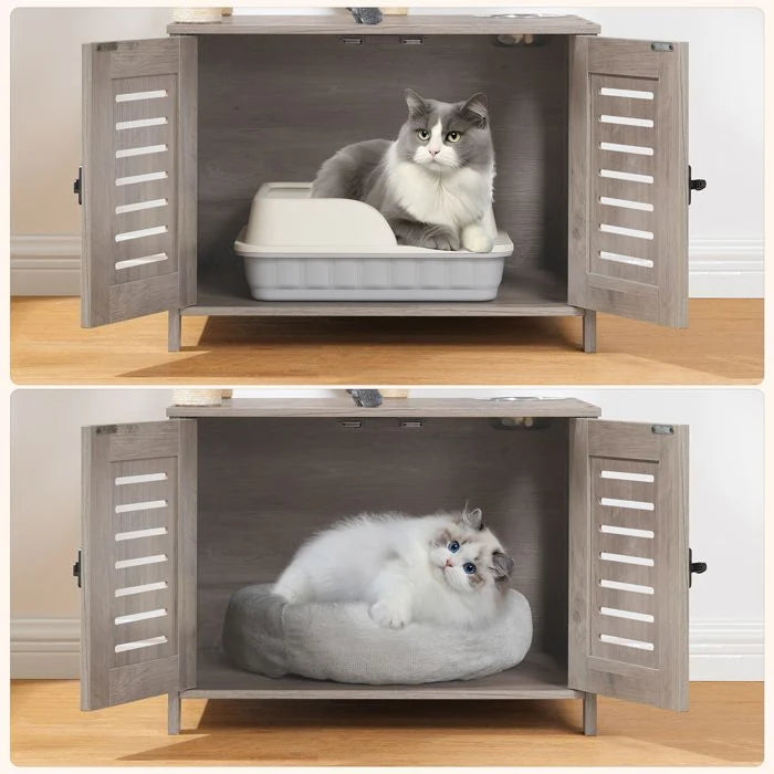 HOOBRO Arbre à Chat avec Maison de Litière pour Chat, Maison pour Chat en Bois avec Tour à Chat, Grège