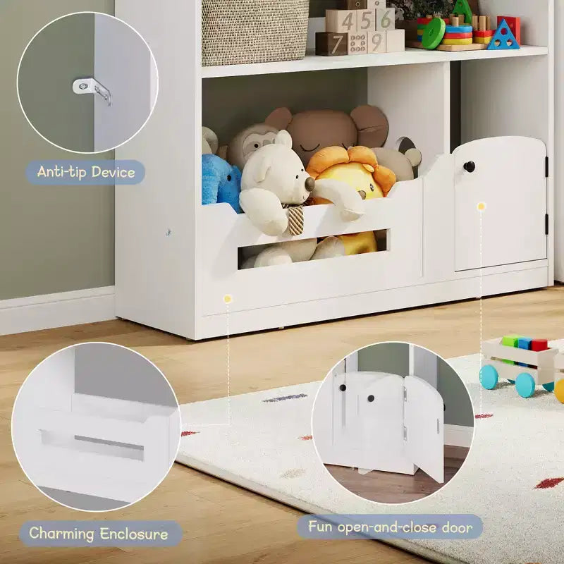 Étagère à livres pour enfants avec détecteur de mouvement, bibliothèque et organisateur de jouets en bois à 2 niveaux pour chambre d'enfant, crèche et salle de classe