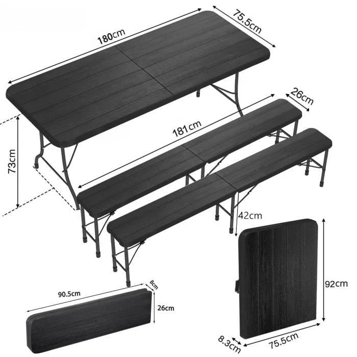 Ensemble Table et 2 Bancs Pliante - Sleivant Table de Jardin 6-8 Personnes - Table Camping Exterieur (1xTable +2 Bancs)