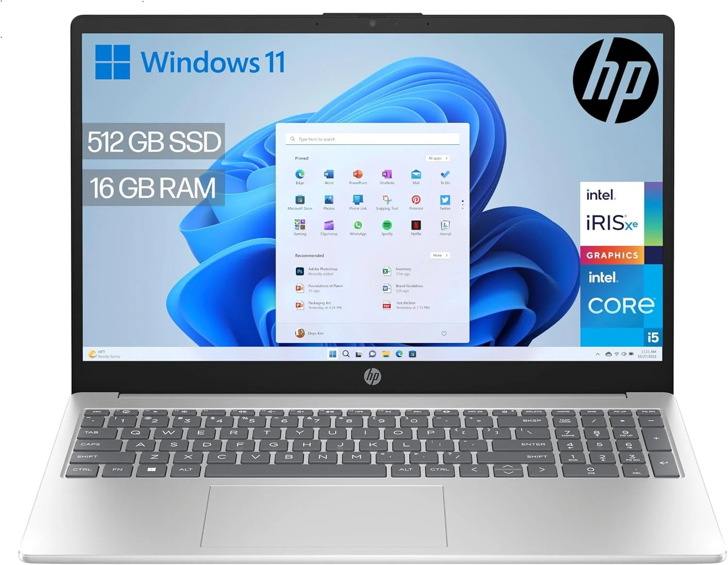 HP 15-fd0163ns – Ordinateur portable 15,6" Full HD (Intel Core i5-1334U, 16 Go RAM, SSD 512 Go, Intel Iris Xe Graphics, Windows 11), argent – Clavier QWERTY espagnol