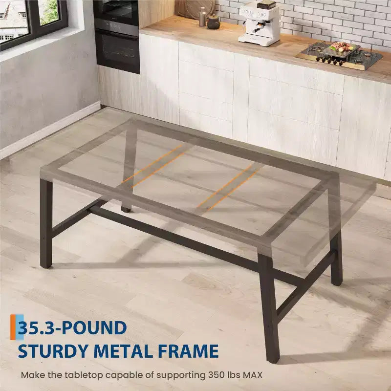 Table de salle à manger de 180 cm pour 6-8 personnes, grande table rectangulaire industrielle avec plateau en bois et pieds en métal pour cuisine et salle à manger, grise