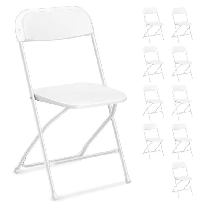 Lot de 10 chaises pliantes blanches en plastique, chaises pliantes portables pour jardin extérieur