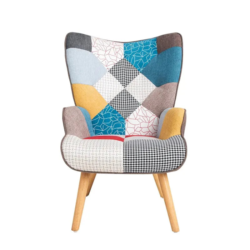 Fauteuil d'appoint avec pouf, ensemble fauteuil et pouf de salon, fauteuil d'appoint confortable pour chambre à coucher, surface en tissu à épissures créatives