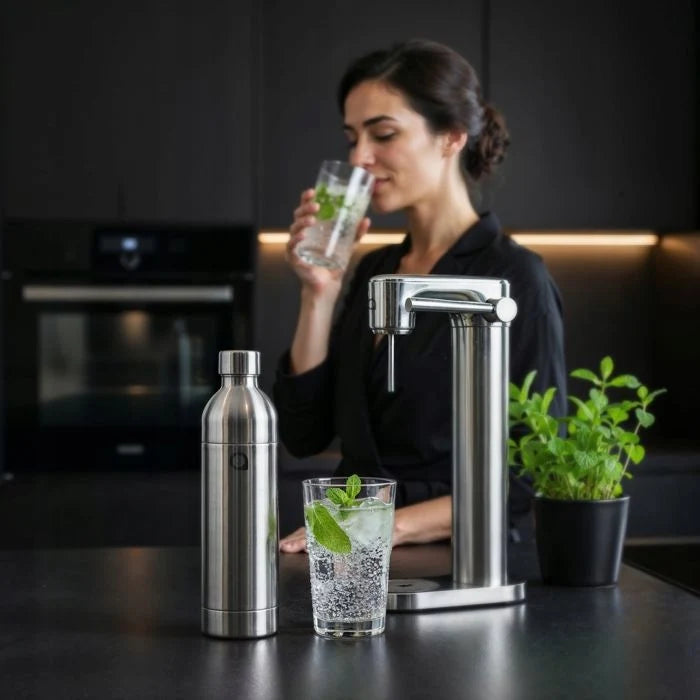 Aquafloow Machine à soda eau pétillante – acier – 3 bouteilles de 0,8 l – cylindre CO₂ inclus - Réglage d'intensité des bulles
