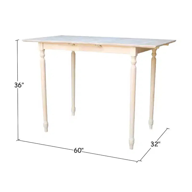 Table de salle à manger extensible hauteur comptoir avec rallonge papillon et pieds tournés non finie - International Concepts