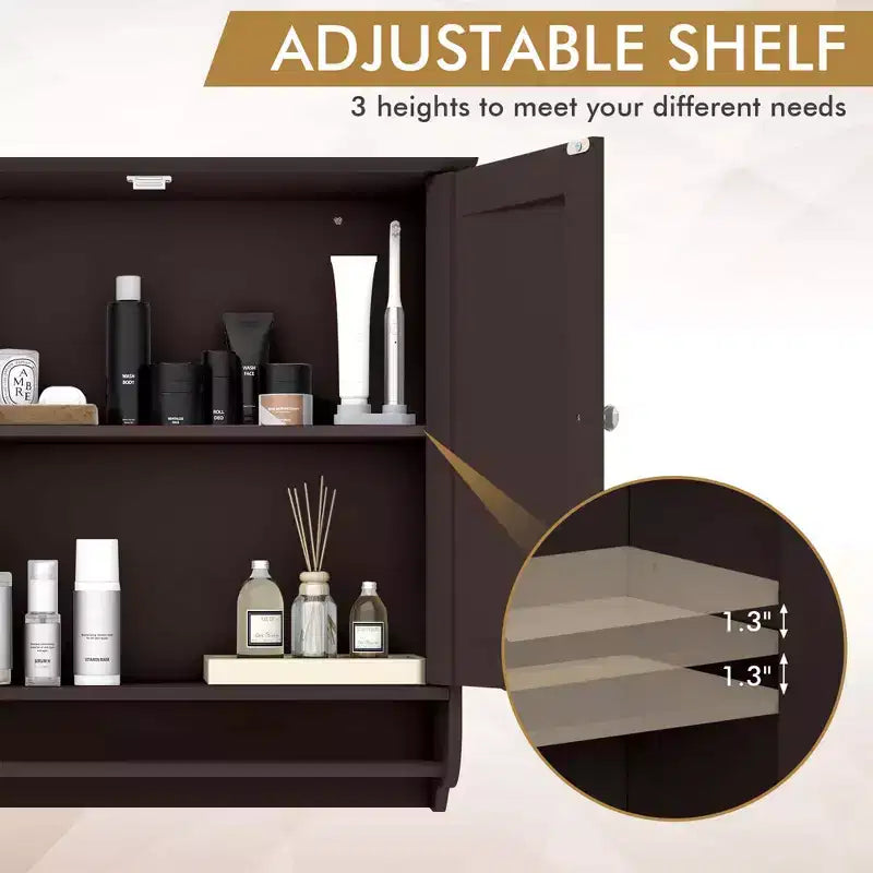 Armoire de salle de bain murale Costway avec barre porte-serviettes marron/gris