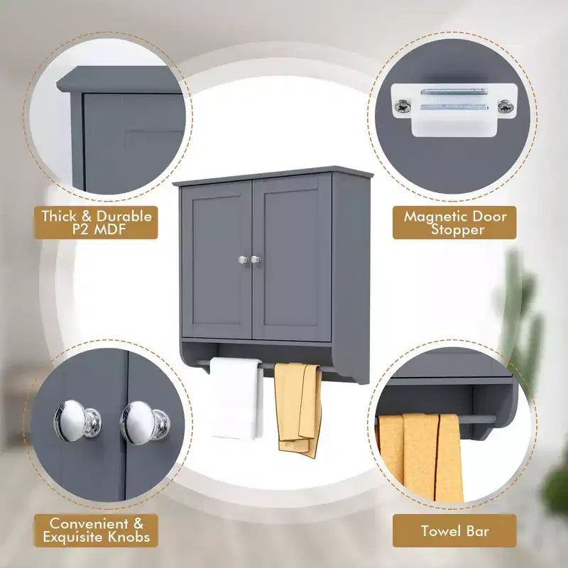 Armoire de salle de bain murale Costway avec barre porte-serviettes marron/gris