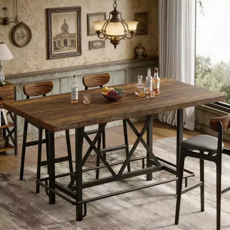 Table de bar GDFStudio Mark en bois et métal rustique