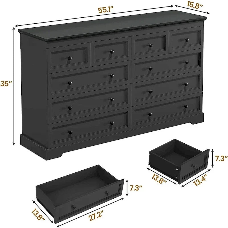 Commode à 10 tiroirs, grande commode à 55 tiroirs en bois et chiffonnier