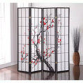 Séparateur de pièce Roundhill Furniture à 4 panneaux japonais, motif fleur de prunier