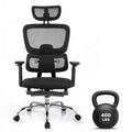 Chaise de bureau ergonomique en maille, Chaise de bureau à dossier haut avec support lombaire réglable 136 kg, Accoudoirs relevables 4D, Dossier inclinable sur 3 niveaux, Appuie-tête 3D, Roues en PU