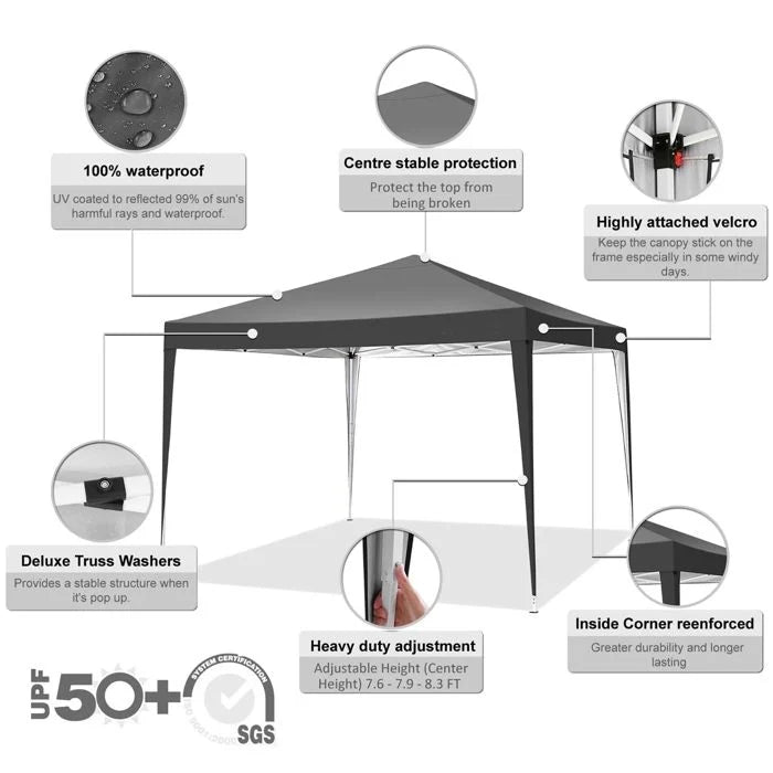 Tonnelle de Jardin Pliante 3x3m, Tente de Réception étanche et Protection UV, Chapiteau/Pavillon 3 Hauteur réglable-Noir