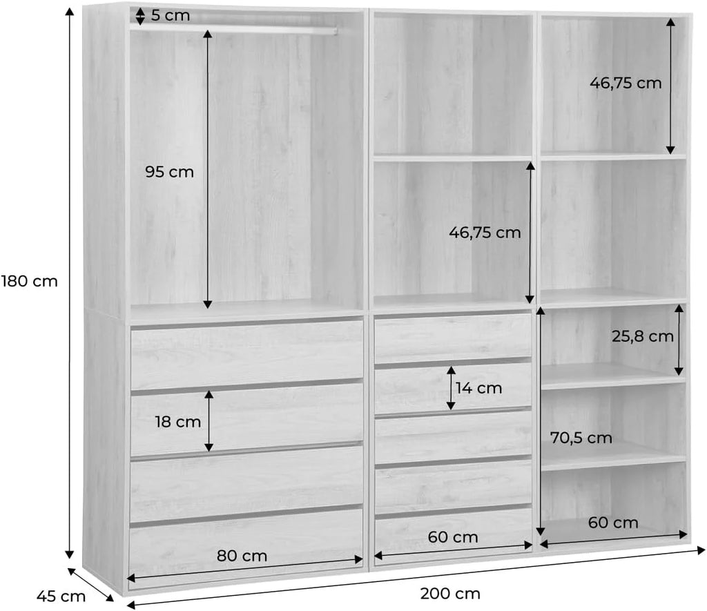 sweeek - Kit Dressing modulable 3 éléments MODULO. Naturel. 200 x 45 x 180 cm