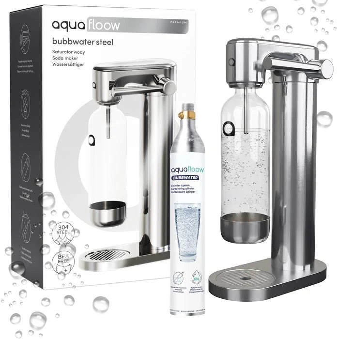 Aquafloow Machine à soda eau pétillante – acier – 3 bouteilles de 0,8 l – cylindre CO₂ inclus - Réglage d'intensité des bulles