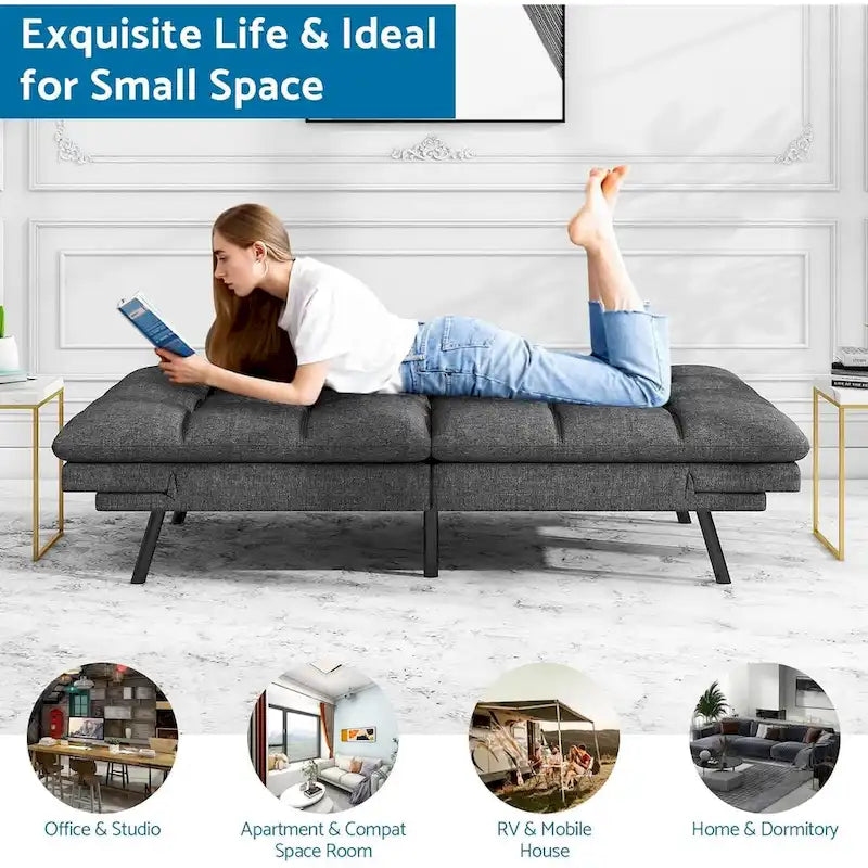 Canapé-lit futon en mousse à mémoire de forme convertible avec dossier inclinable réglable pour petits espaces