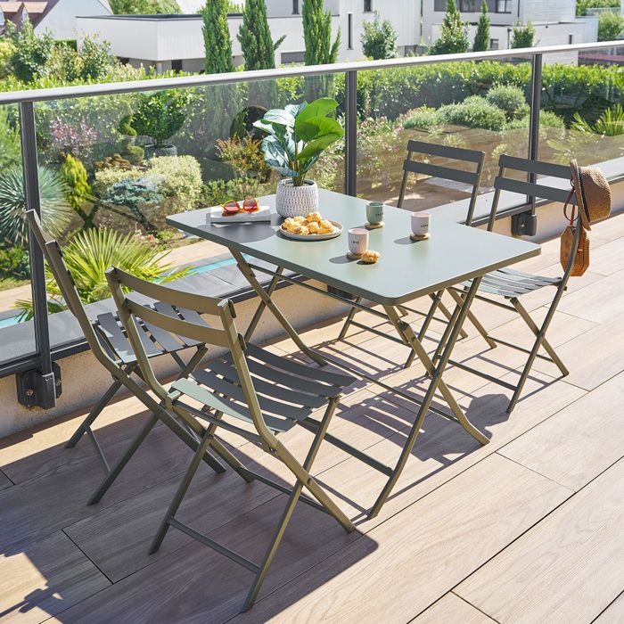 Table de jardin pliante carrée "Greensboro" pétrole 2 places en acier traité époxy - Hespéride