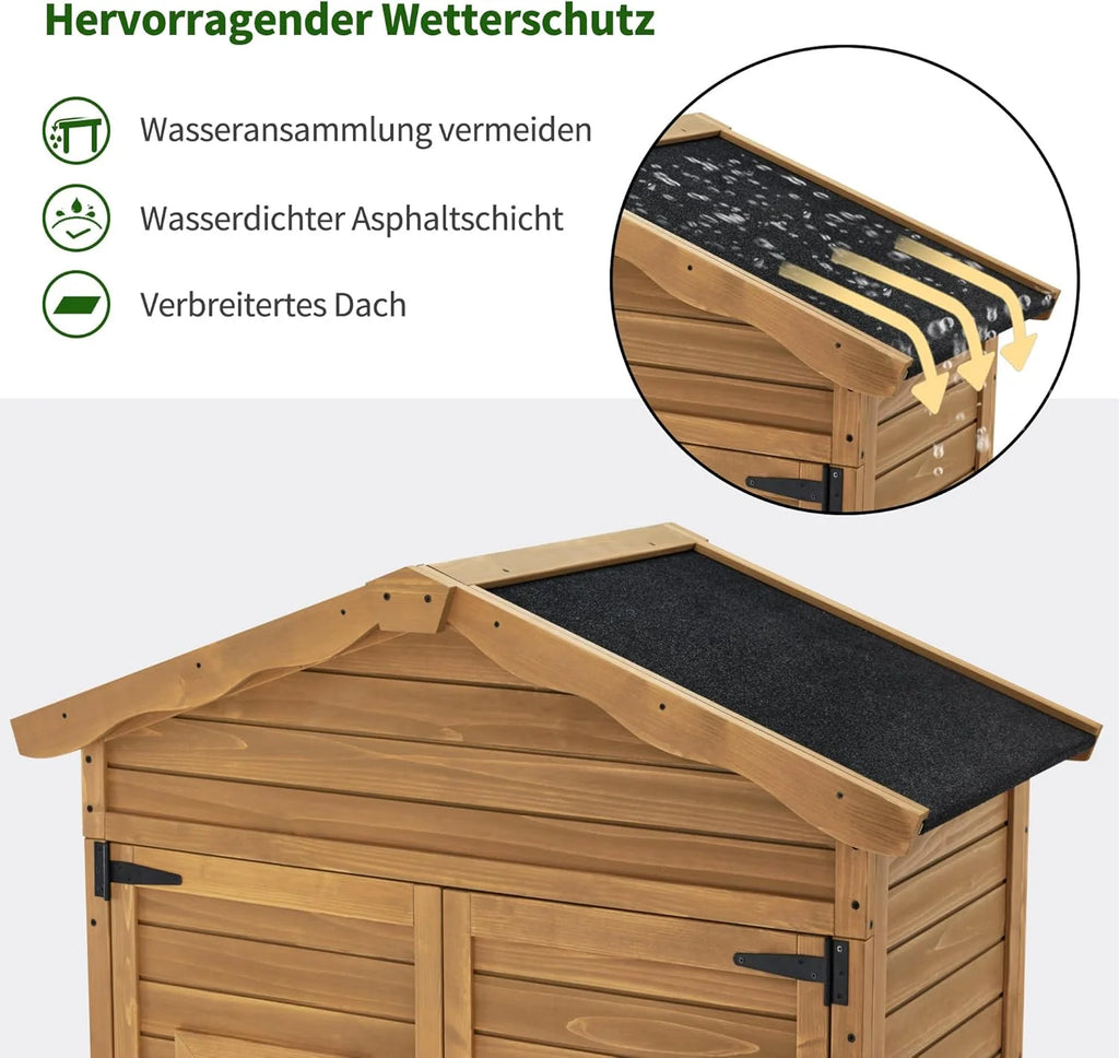 M MCombo Armoire de jardin en bois résistante aux intempéries, armoire à outils extérieure 57 × 109 × 180 cm, modèle 1152, naturel