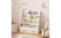 Étagère à livres pour enfants avec 2 tiroirs de rangement, bibliothèque frontale et organisateur de jouets, blanc