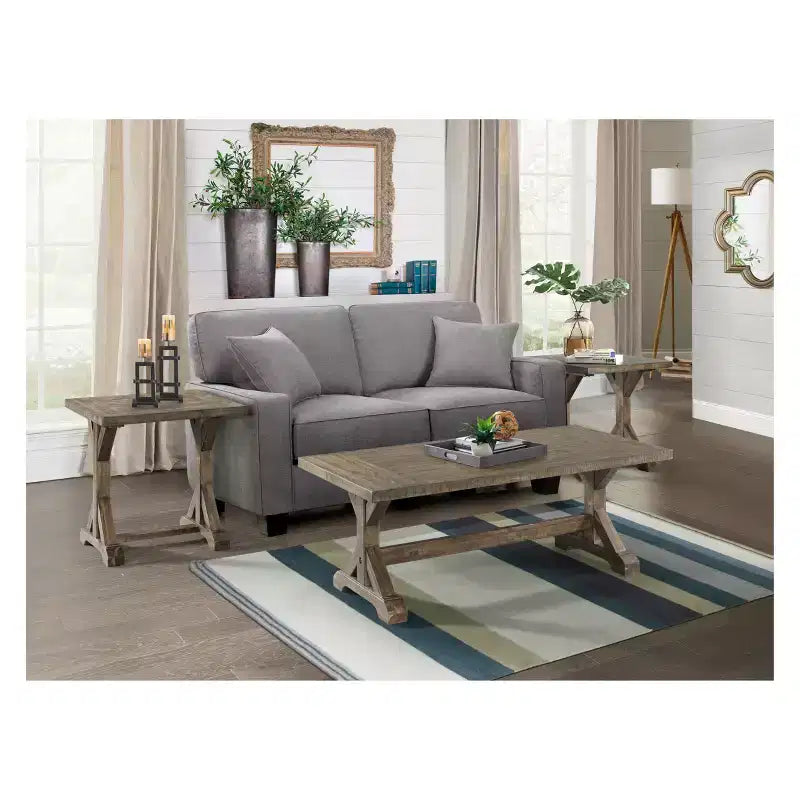 Table basse Flynn Trestle Noyer Marron - Picket House Furnishings : Table d'appoint rectangulaire rustique, finition vieillie